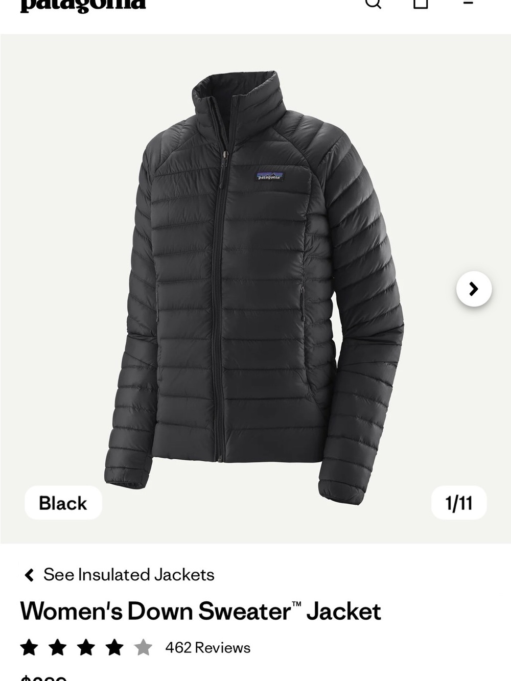 Patagonia Women’s Down Sweater Jacket — Black